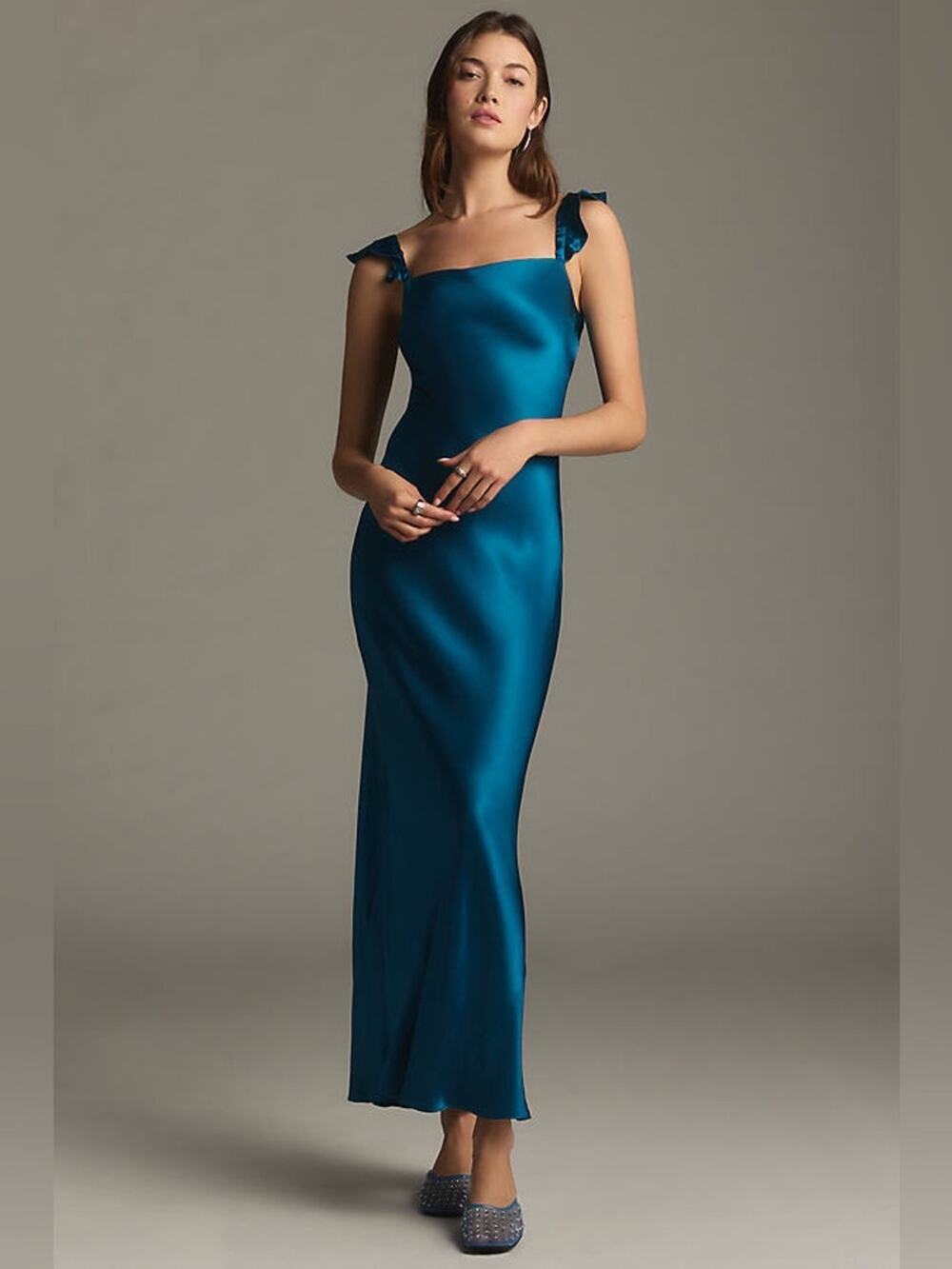 Anthropologie NWT Flutter Sleeve Square Neck Maxi Dress Size S